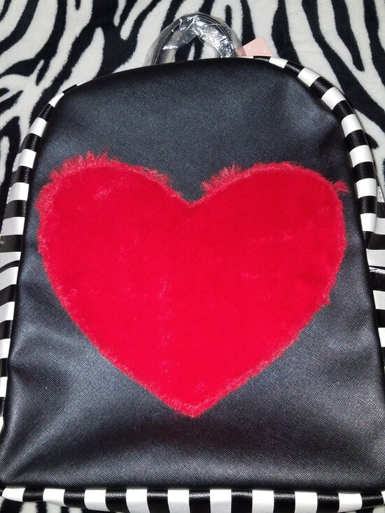 LUV BETSEY Black and White Striped Backpack with Red Heart main image 4